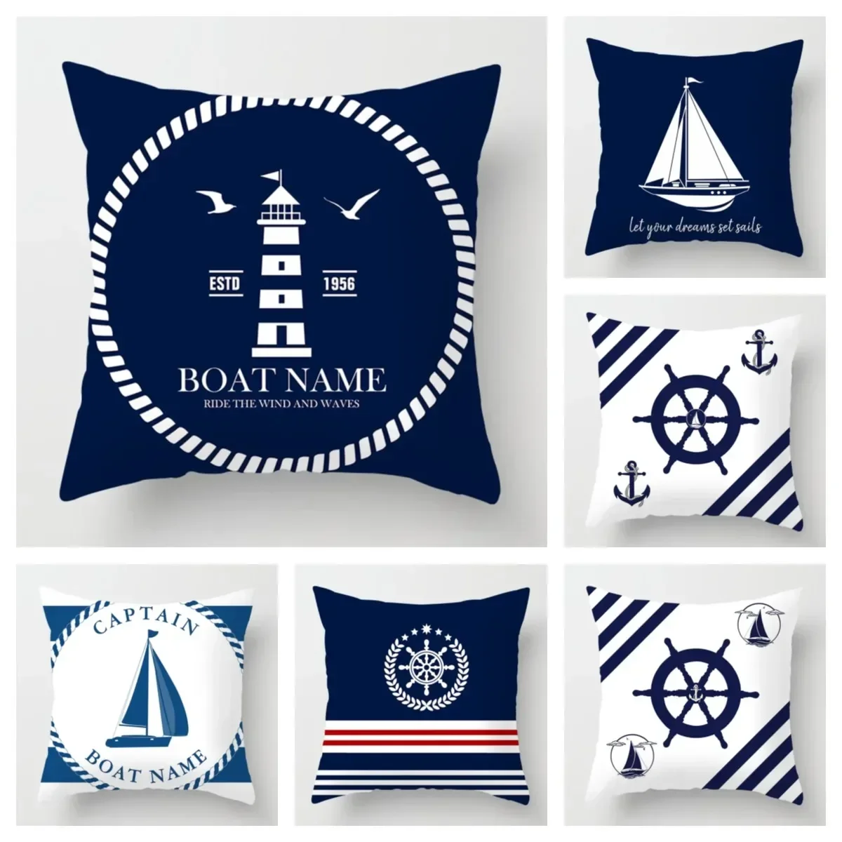 Nordic dark blue nautical series lighthouse pillow cover sofa decoration cushion cover 45*45 home decoration can be customized