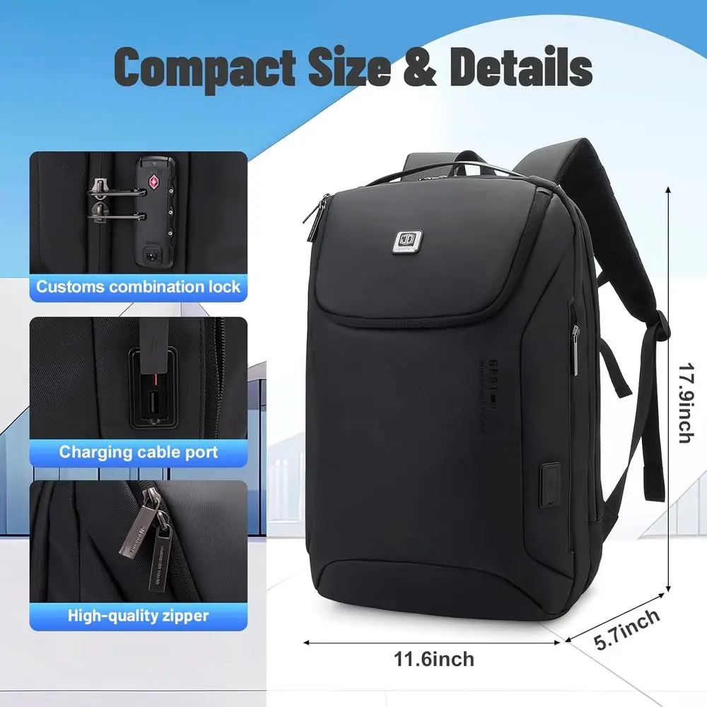 Sac à dos BusinSmart avec serrure TSA, sac à dos pour ordinateur portable imperméable, port de charge USB, sac à dos anti-vol, 180 °   Conception d'ouverture
