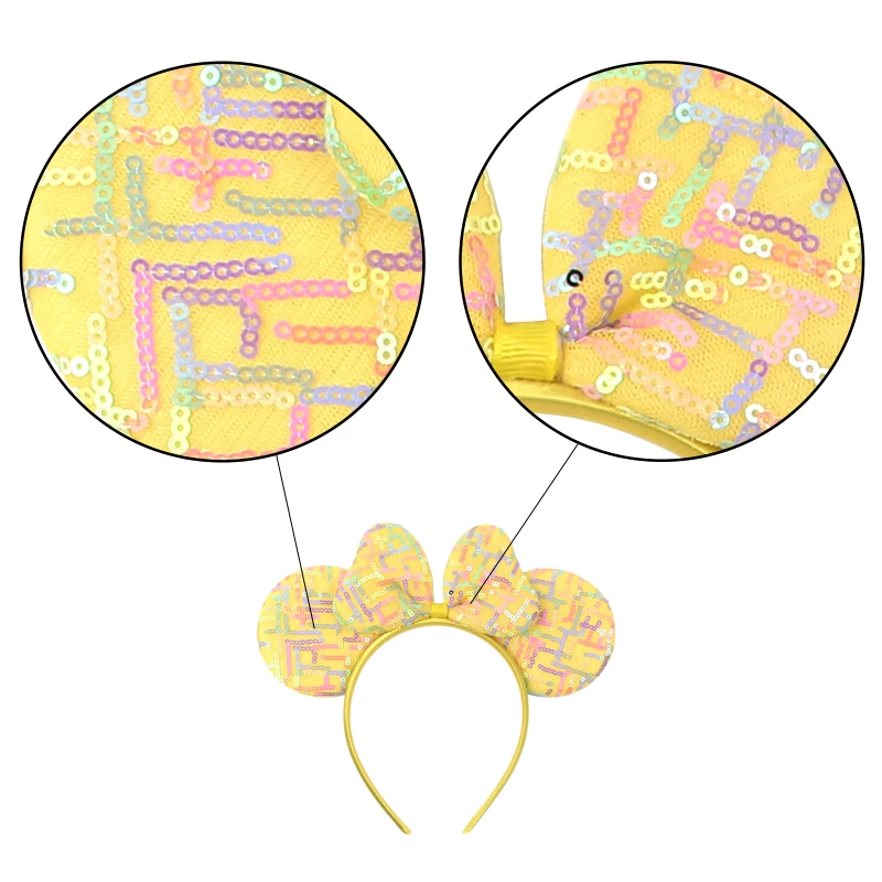 New Classical Disney Sweet Donut Mouse Ears Headwear Sequins 5"Bow Hairband Girls Featival Party Women DIY Hair Accessories view 5