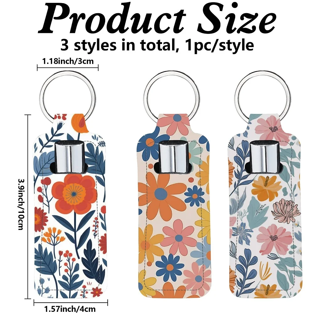 Chapstick Holder Keychain Flowers Lip Balm Pouch Leaves Chrysanthemum Rectangle Neoprene Printed Rubber Lipstick Portable Pocket