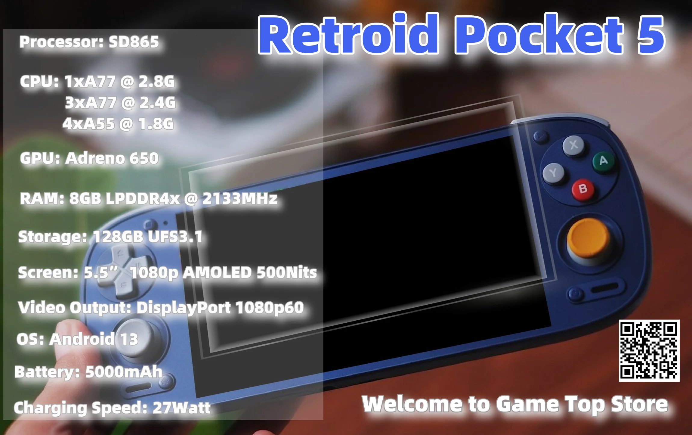 Retroid Pocket 5 console de jeu portable rétro, 8 + 128 G, écran tactile de 5,5 pouces 1080p portable Android avec GPU Adreno 650 et WiFi 6/BT5.1, processeur Snapdragon 865, Android 13 (GC