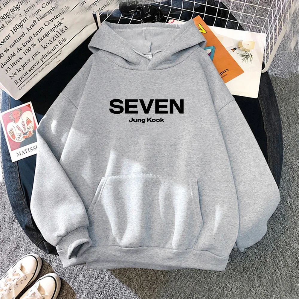 Hoodie unisex Jungkook Seven Letter Print, Hoodies estéticos Harajuku, pulôveres de outono e inverno, moletons femininos e masculinos, drop shipping