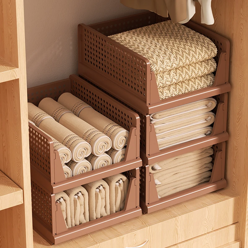 Foldable Storage Basket, Freely Stackable Multi-Layer Heavy-Duty,Stores Snacks/Clothes/Toys, Ideal for Living Room/Bedroom