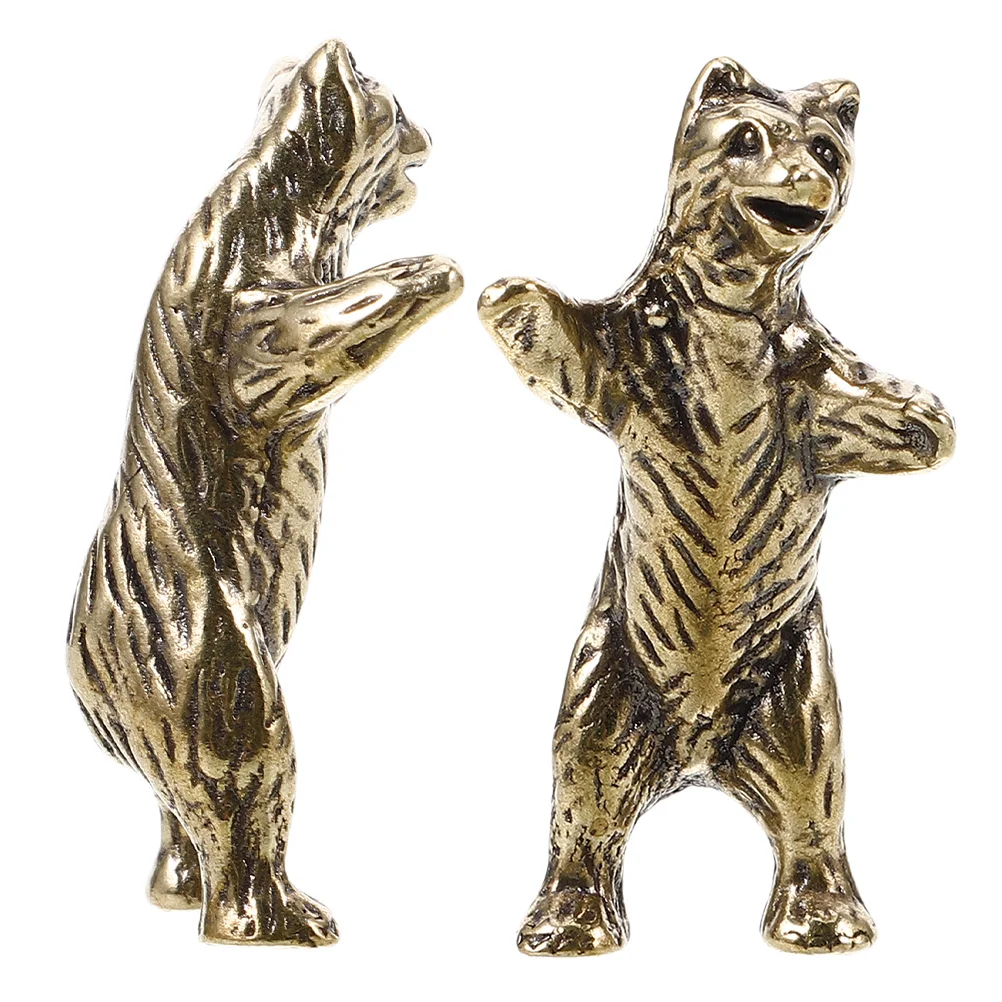 

2 шт. винтажные латунные скульптуры медведя, мини-чайные домашние животные для офисного стола, ретро миниатюрные статуи животных, небольшой декор для рабочего стола, латунное ремесло