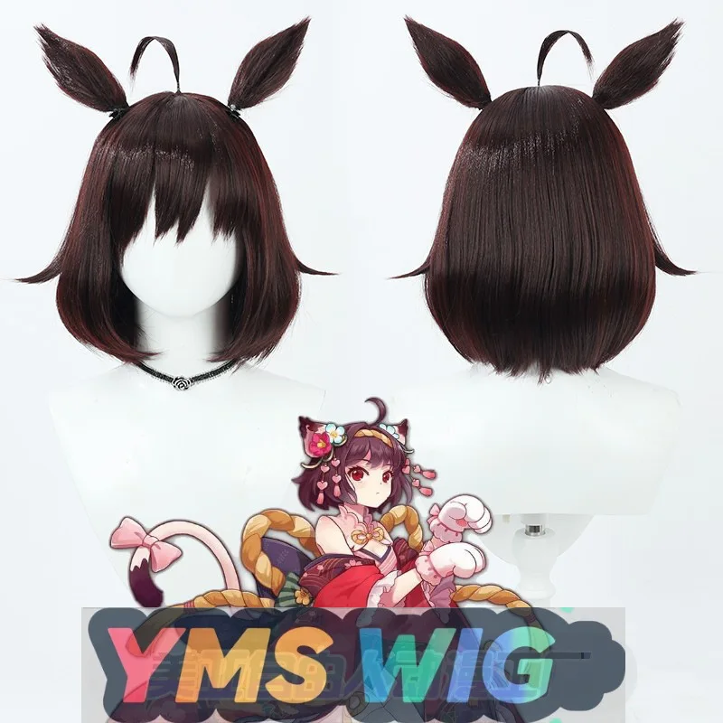 [ YMS WIG ] Peruka Cosplay Mahjong Soul PONG Ichi-hime, Zintegrowane Ahoge, Uszy w Kolorze Peruki