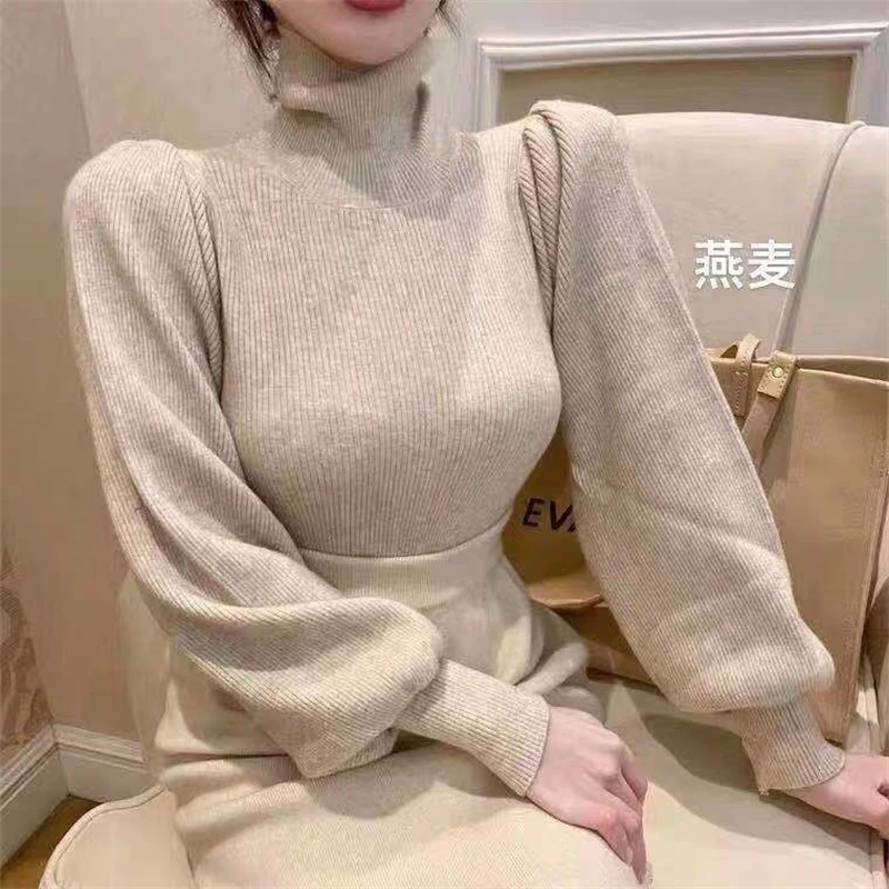 Women Korean Fashion Turtleneck Elegant Basic Knitted Sweater Autumn Winter Female Solid Long Sleeve Slim Pullover Tops Jumpers