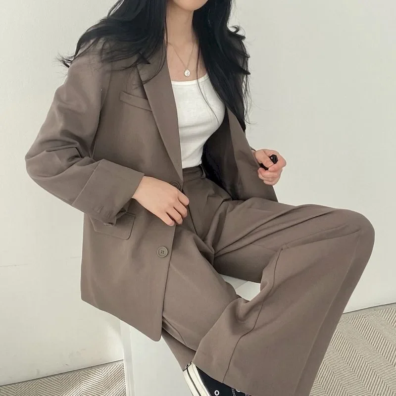 Insozkdg 2024 Autumn New Elegant Suits Commuter Blazer Suit High Waist Wide Leg Trousers Two Piece Sets Utfits Women Office Lady