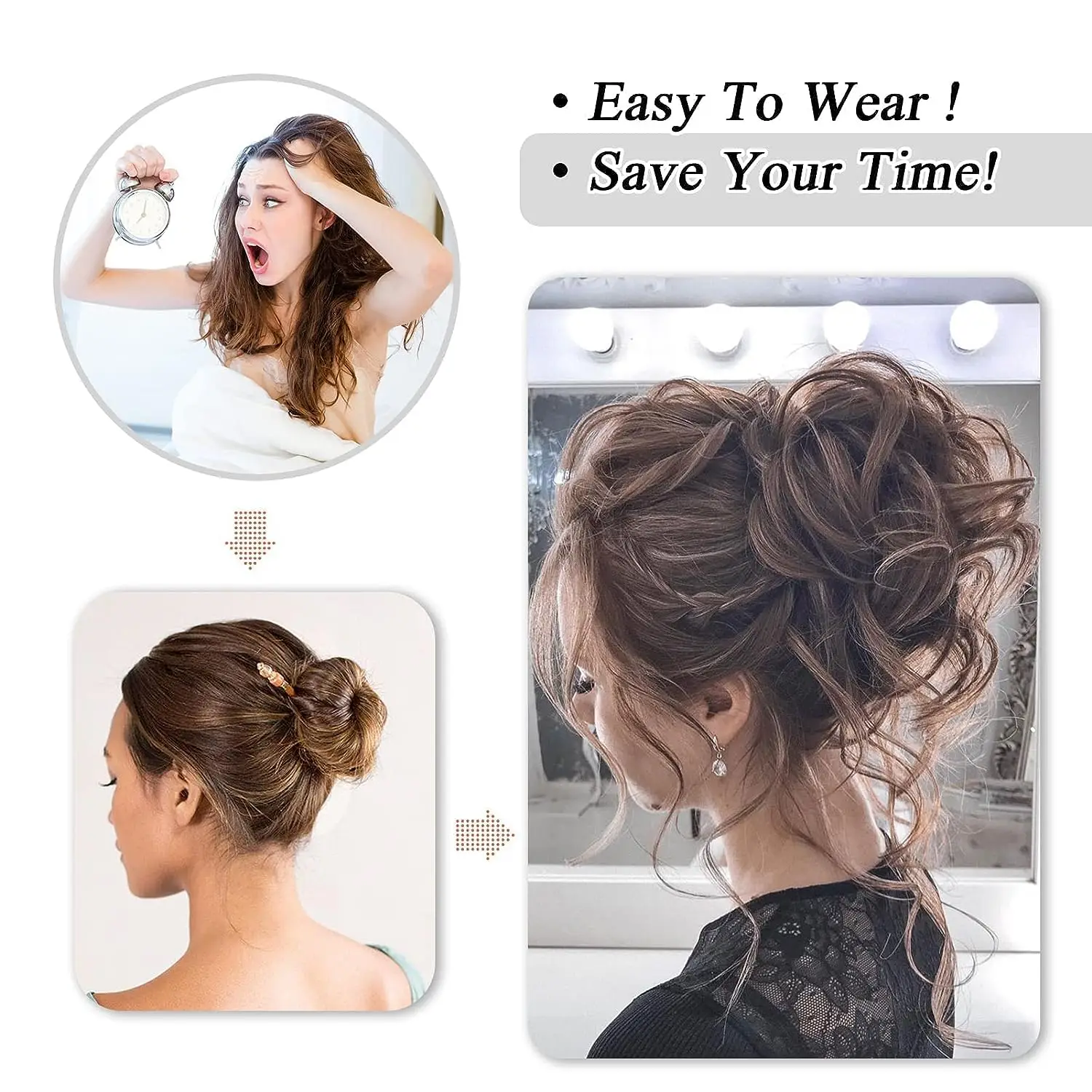 Syntetyczny roztrzepany kok Kawałek włosów Tousled Updo Hair Buns Extension Elastyczna opaska do włosów Kawałki włosów Kręcone włosy Bun Scrunchie