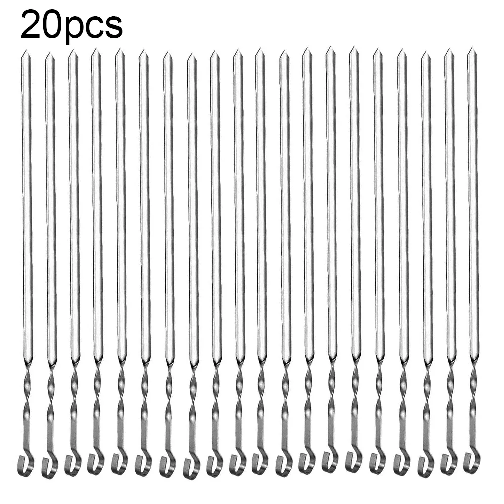 20pcs Stainless Steel Grill Stick Reusable Barbecue Skewer Long BBQ Needle Washable Outdoor Skewer