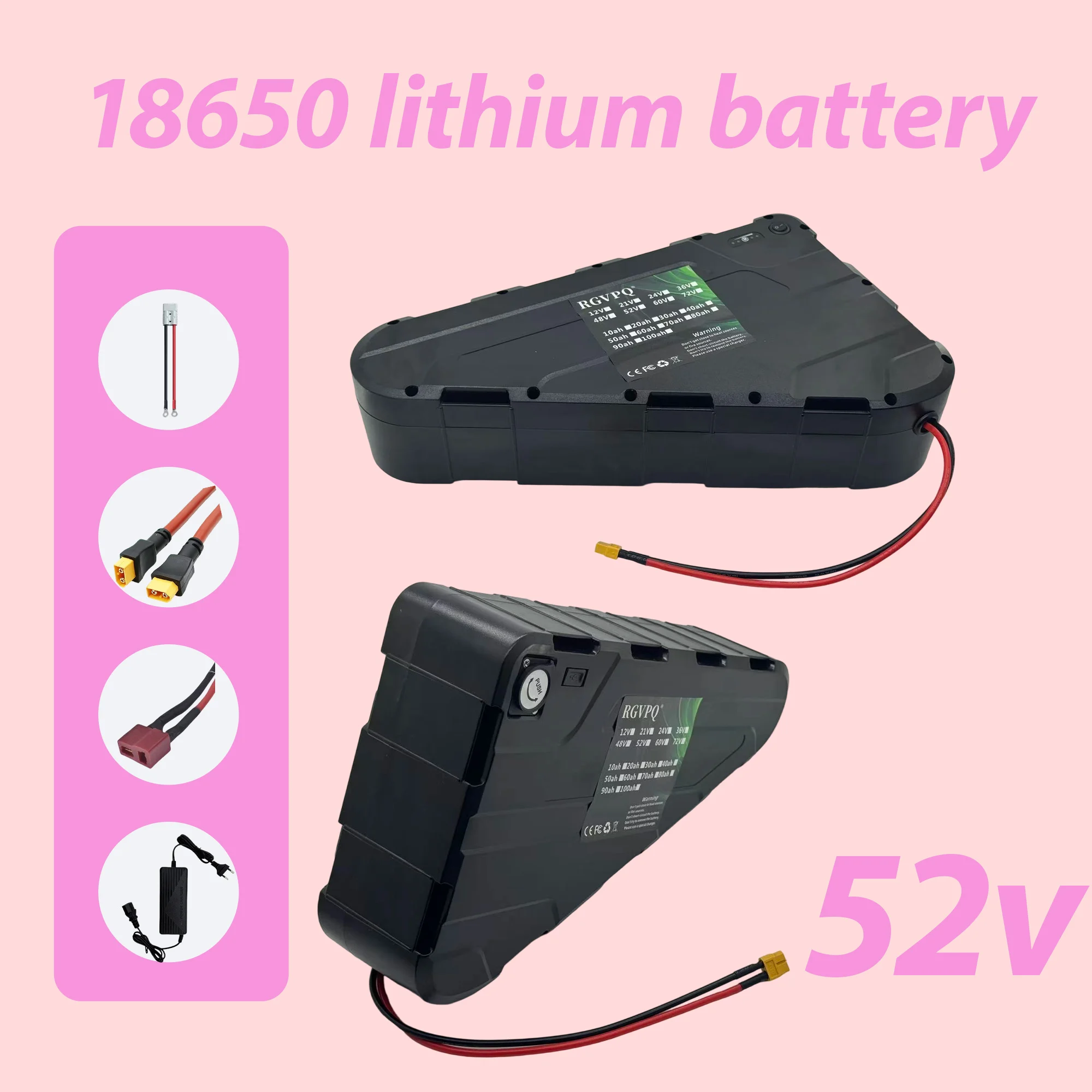 

Triangle electric bicycle 18650 lithium battery Ebike, 36V 48V 52V, 30Ah 60Ah, air freight fast delivery, application 2000W