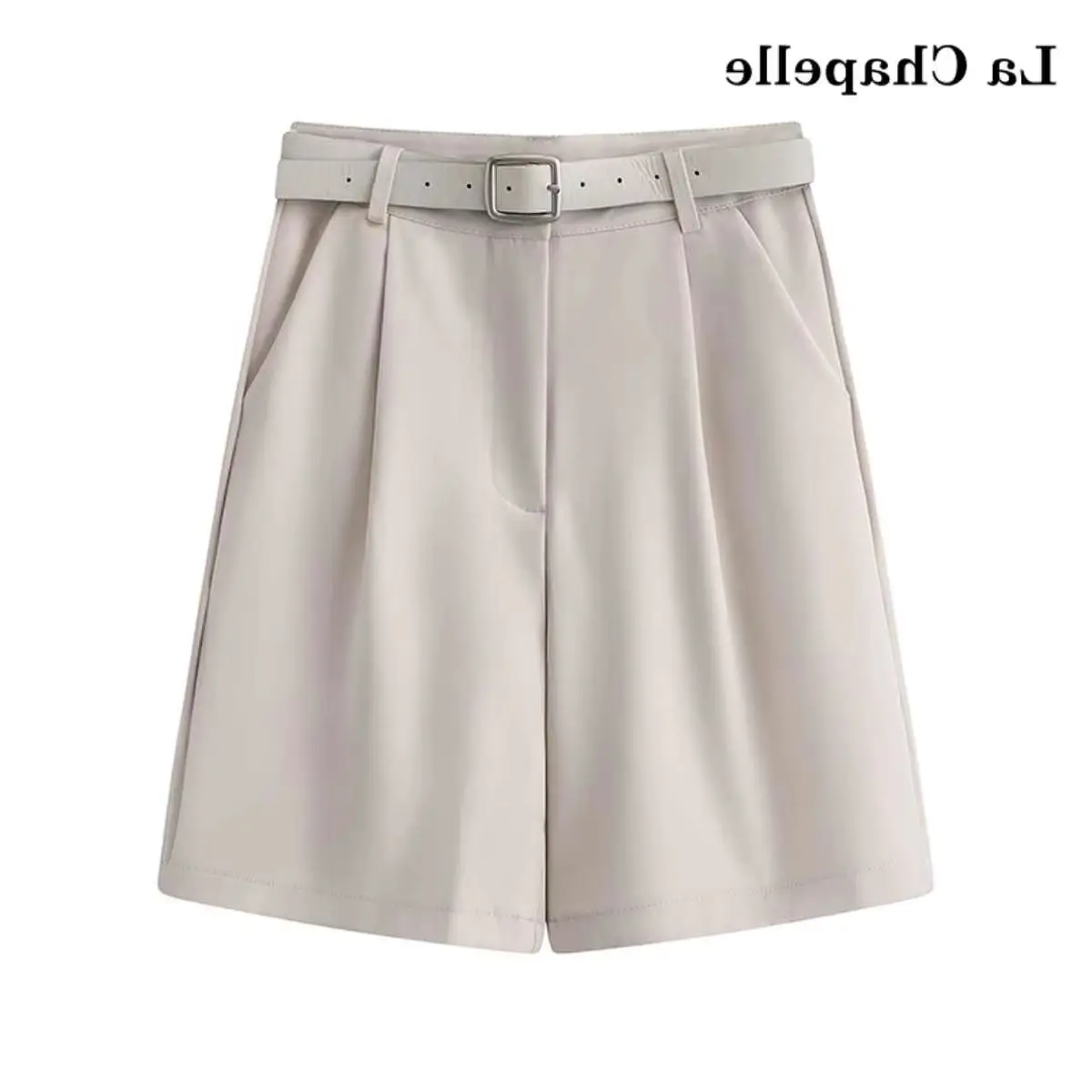 

New women's high-waist belt shorts, summer casual loose straight-leg wide-leg five-point trousers.