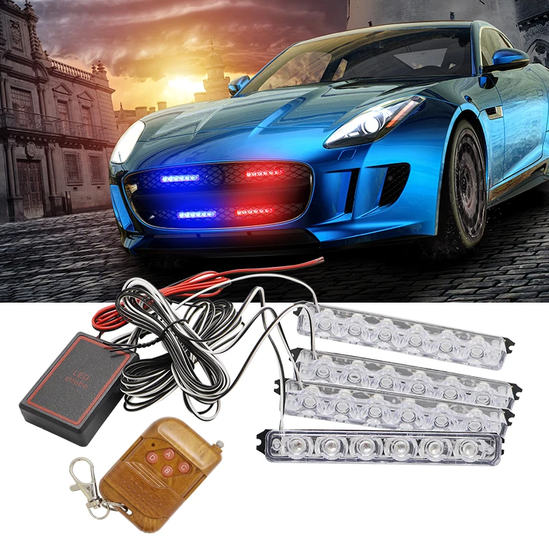 

Ruitaisen 4inch Grill Car LED Light Strobe Red Blue Emergency Remote Wireless Control Flash Signal Fireman Beacon Warning Lamp