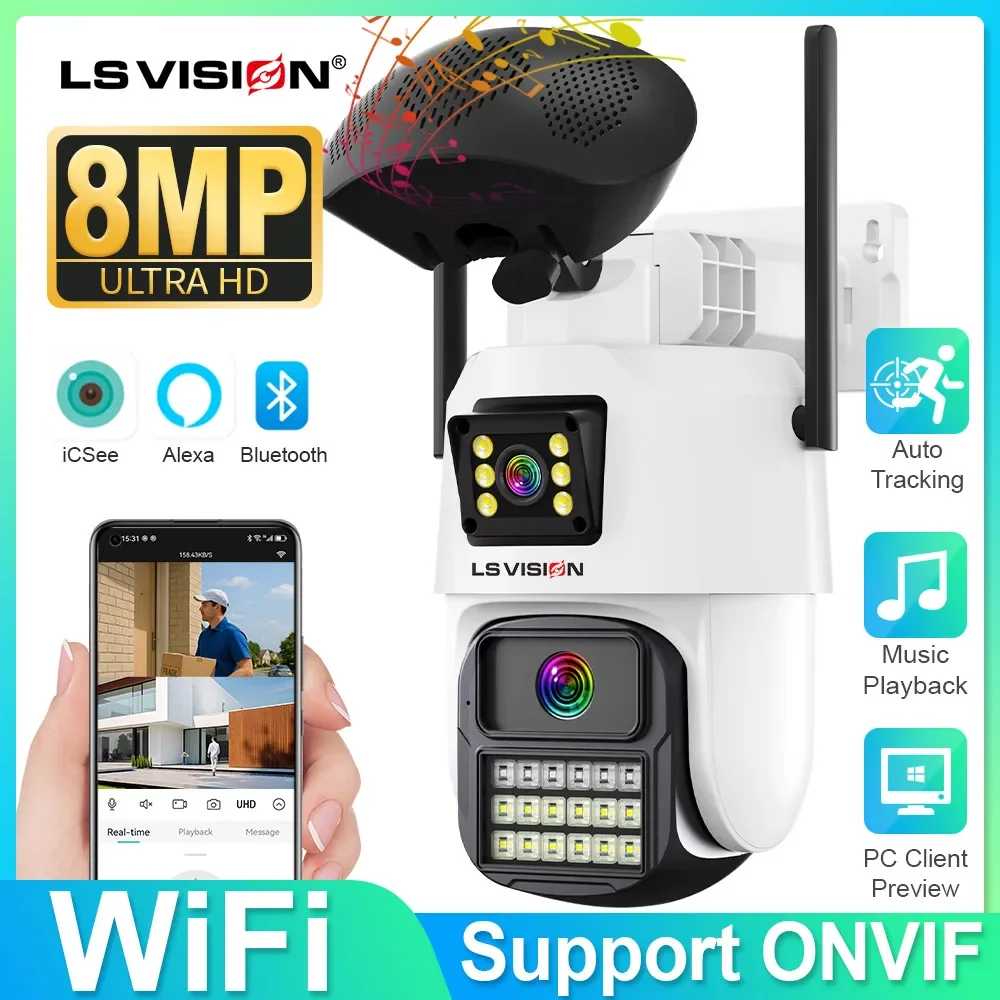 

LS VISION Security WiFi Camera in Bluetooth Speaker with Dual 360° Viewing Angle Wireless Outdoor Motion Activated Cctv Cam NVR