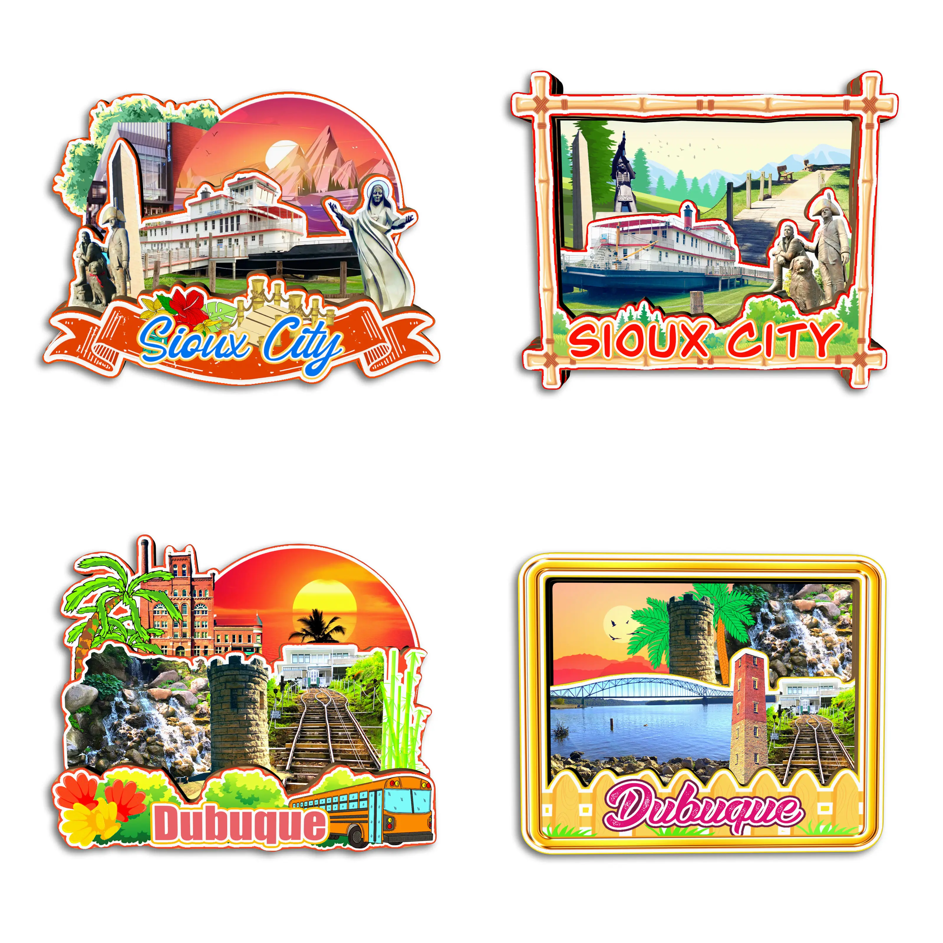 Sioux City Dubuque Iowa США Магнит на холодильник 3D дорожные сувениры деревянные ремесленные подарки
