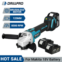 Drillpro 125MM Cordless Brushless Electric Angle Grinder 4 Sped Cutting Polishing Woodworking Power Tool For Makita 18V Battery