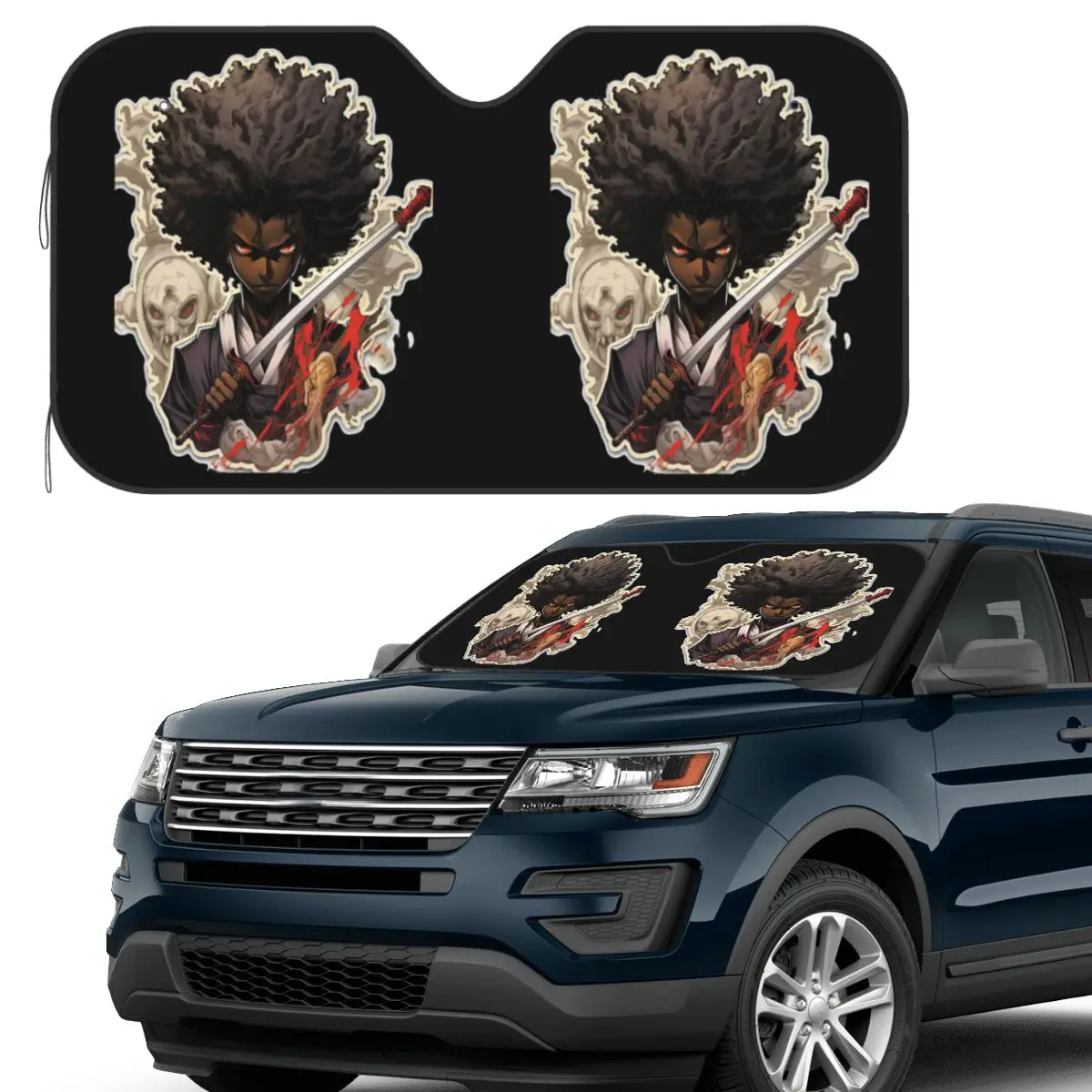 

Афро-самурайский солнцезащитный козырек на лобовое стекло автомобиля, переднее лобовое стекло, солнцезащитный козырек, аксессуары, чехлы