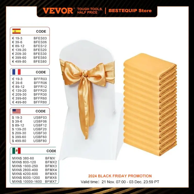 VEVOR 50/100pcs Stretch Spandex Chair Sashes Bows Stretch Chair Slipcover Sash Elastic Chair Bands for Wedding Holiday Decor