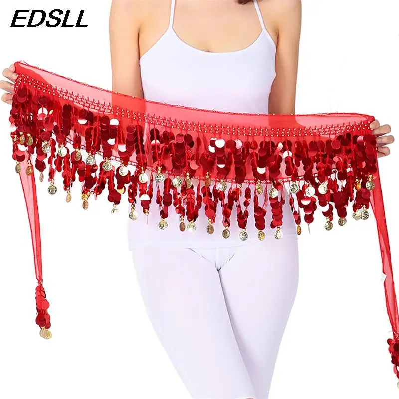 

Belly Dance Fashion Shinning Waist Chain Colorful Gong Coin Dance Performance Costume Hip Scarf Festival Sequin Waist Scarf