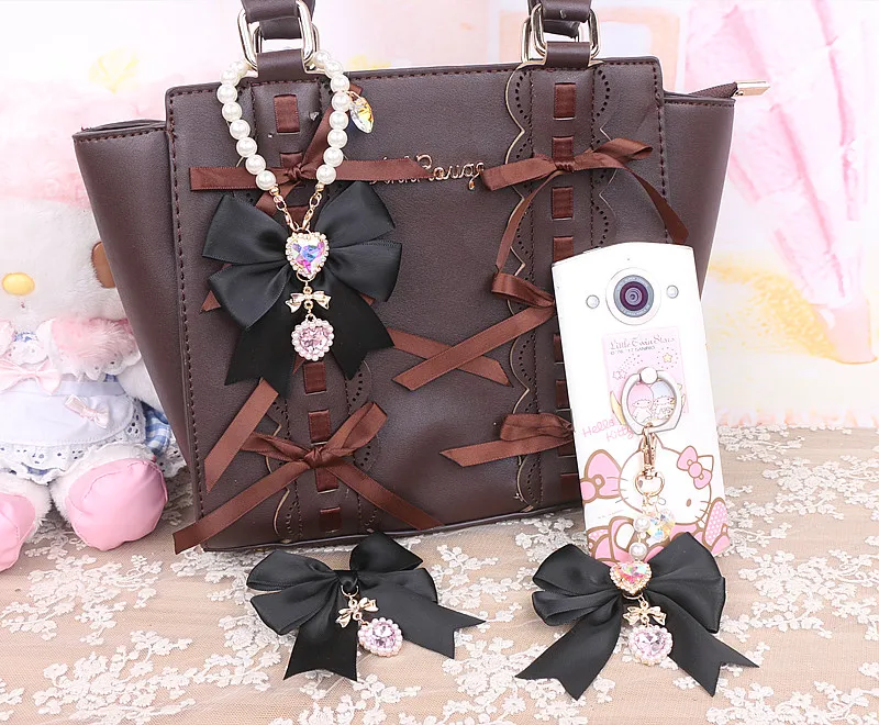 Japanese Style Sweet Cute Elegant Women\'s Bow Pendant Fashion Beautiful Diamonds Beaded Handbag Pendant Decorative Wrapper