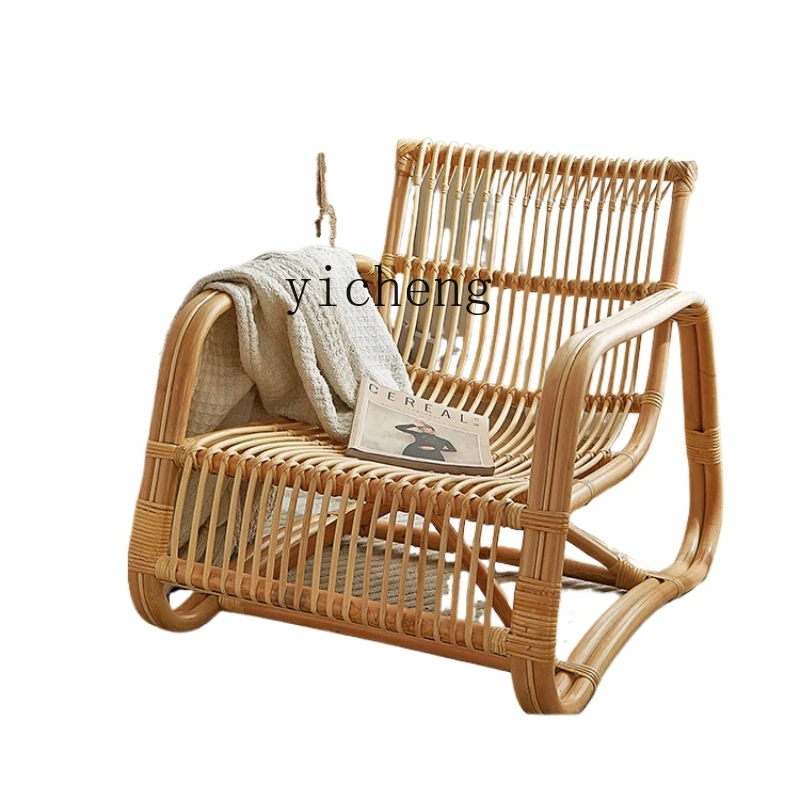 

ZK Rattan Single Sofa Bed & Breakfast Indoor Natural Rattan Chair Simple Balcony Leisure Couch