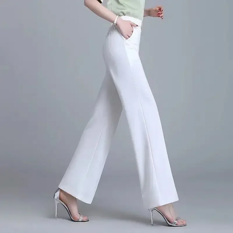 Eleganckie modne spodnie damskie z paskiem do biura 2025 Wiosna Lato Wysokie kieszenie w talii Wszystkie dopasowane spodnie z szerokimi nogawkami 4XL