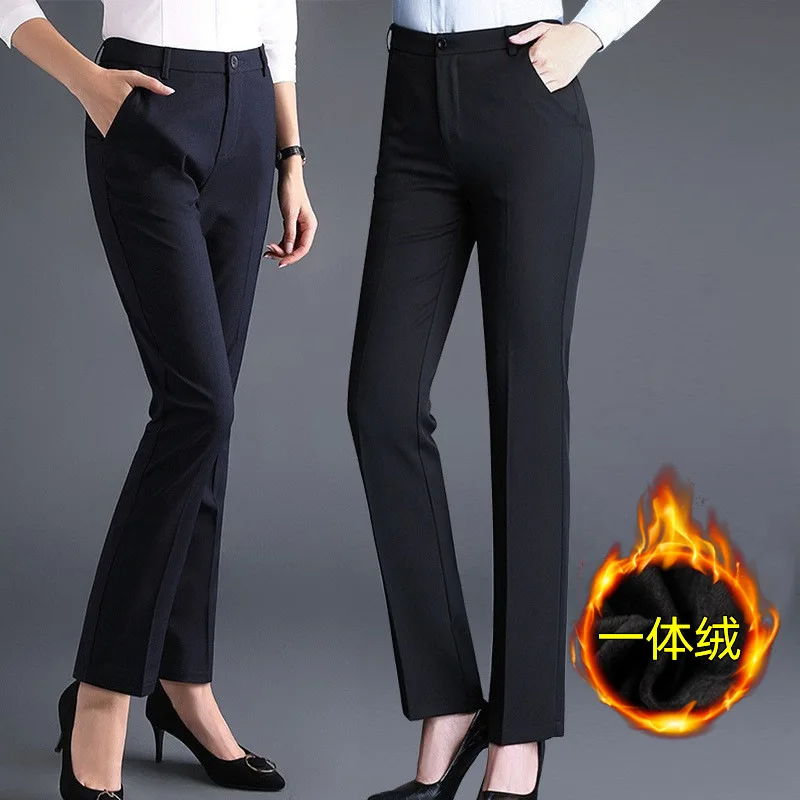 

Women's Work Trousers Fleece Lined High Waist Pants Winter Warm Office Pants with Stretch
