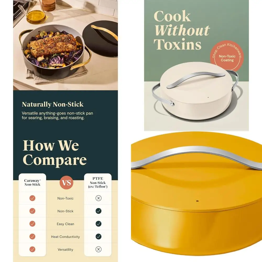 Olla Rondeau Marigold de 6 Cuartos con Tapa - Libre de PFOA, Ideal para Sartear, Estofar y Asar