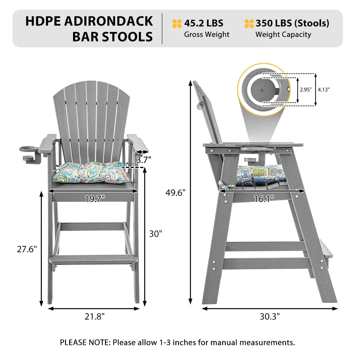 Adirondack Chairs Set of 4 and Round Table, High Top HDPE Stools and Pub Table, Tall Bistro Dining Furniture Set for 4