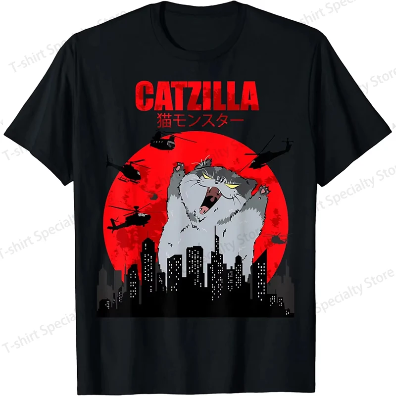 

Funny Cute Art Japanese Cat Graphic for Cat Lover Catzilla T-Shirt Graphic T Shirts Women's Clothing Fashion Tshirt