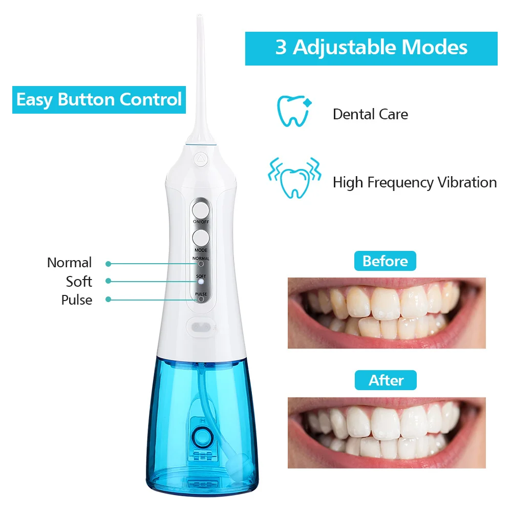 Oral Irrigator with DIY 3 Modes 6 Jets Dental Water Jet 300ML IPX7 Waterproof Water Flosser Rechargeable Teeth Cleaner Oral Care