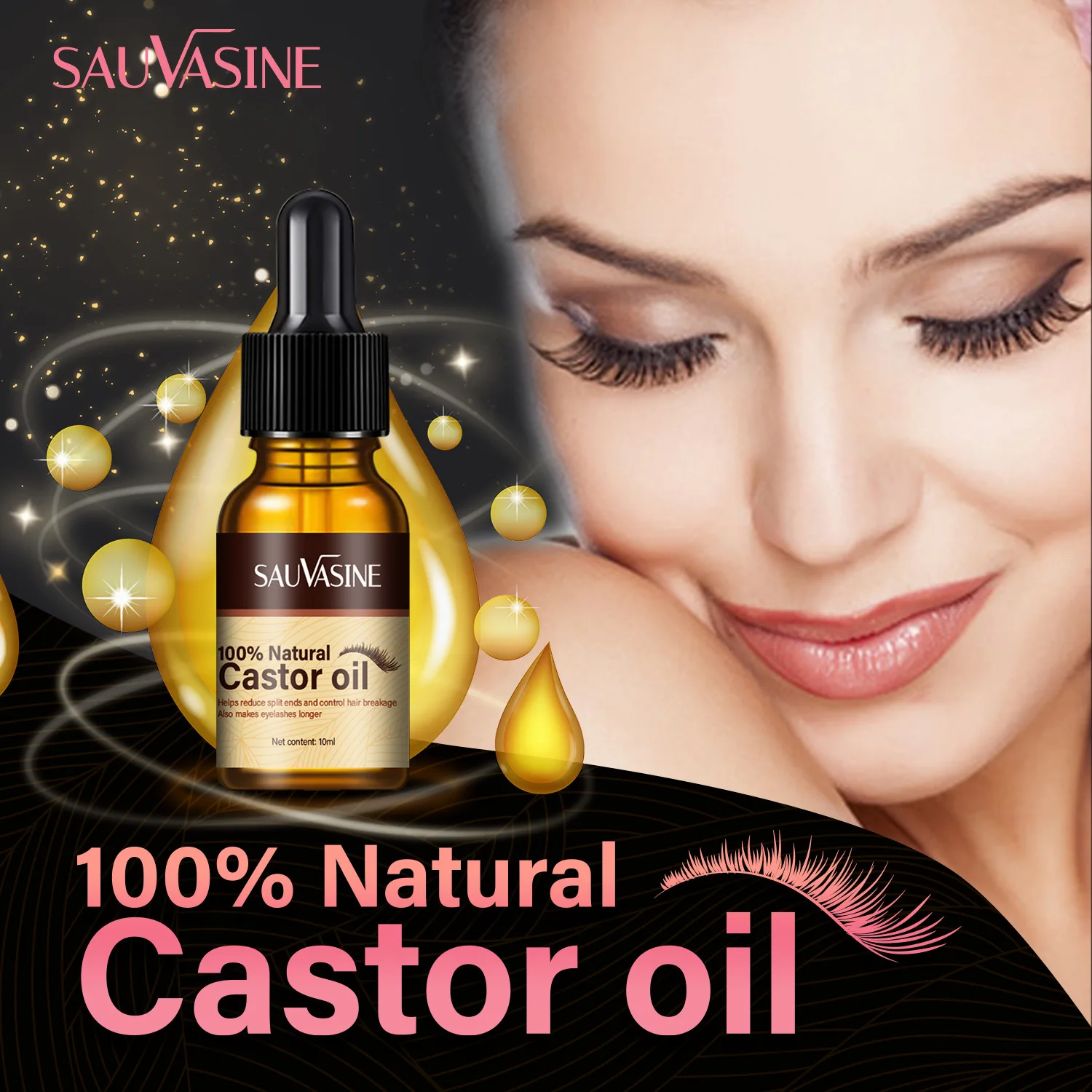 100% Pure Natural Castor Oil  Hair Thickens Eyebrows and Extends Eyelashes Massage 10ml