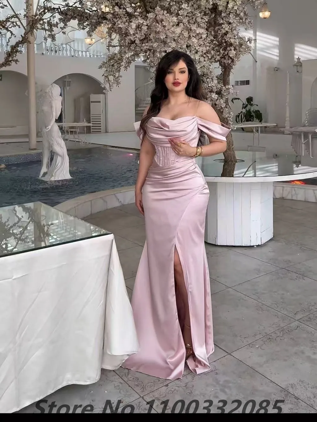 Eightale 2025 vestido de noche de sirena negro personalizado con perlas fuera del hombro vestido de fiesta árabe ajustado para mujer