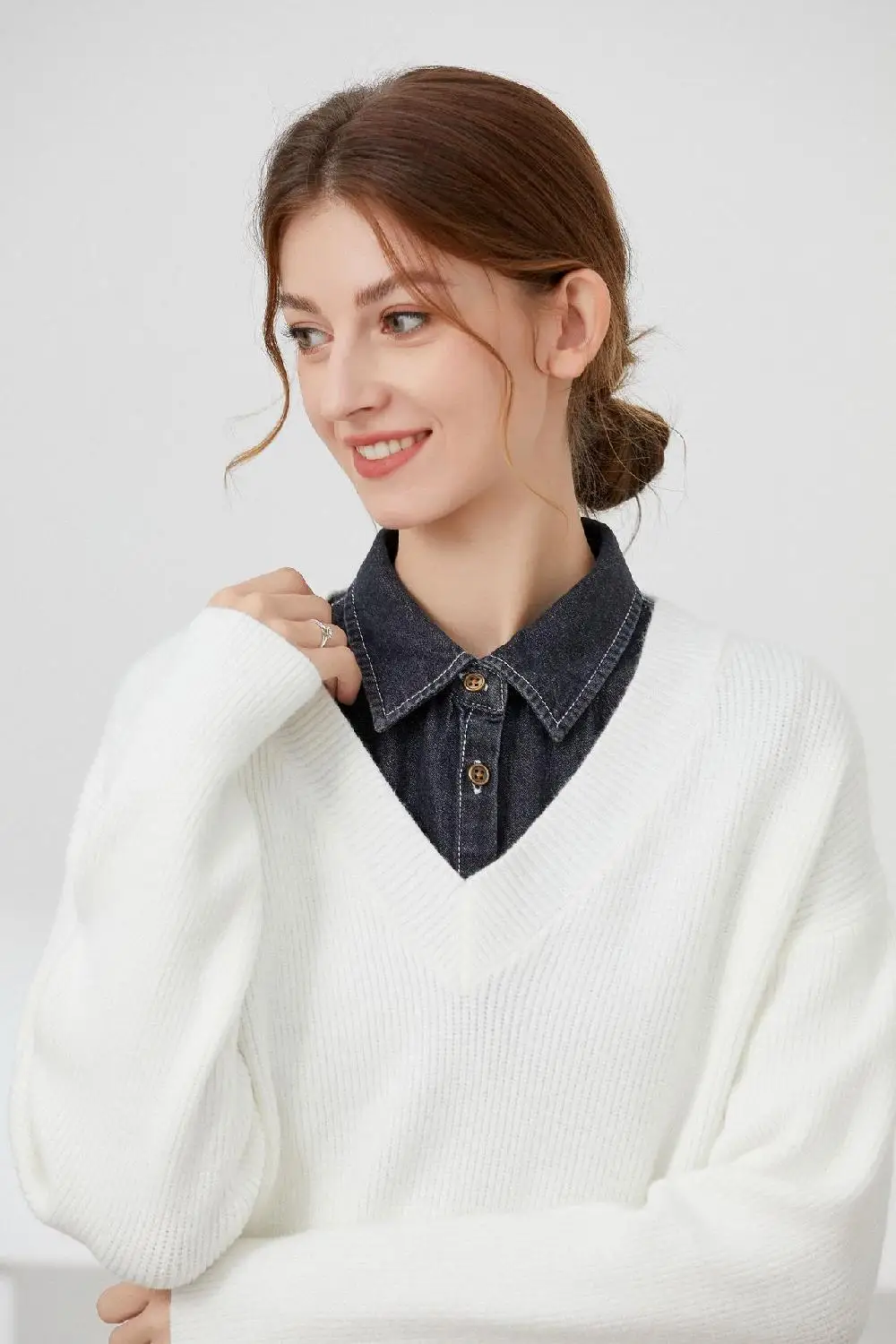 Retro Verstellbare Träger Denim-Kragen im koreanischen Stil, abnehmbarer Rundhalskragen, einfarbig, vielseitiger Hemdkragen für Damen – Detail 2