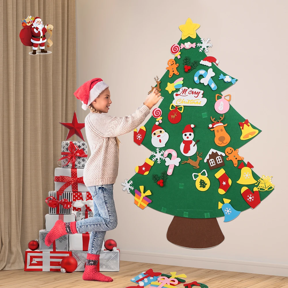 Baby Montessori Toy 40pcs DIY Felt Christmas Tree Toddlers Busy Board Xmas Tree Gift For Boy Girl Door Wall Ornament Decorations