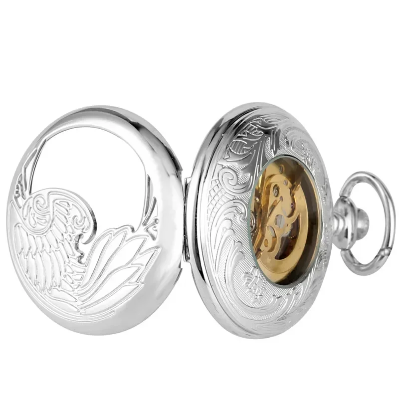 Retro Hollow Out Phoenix Automatic Mechanical Self Wind Pocket Watch Arabic Number Dial Fob Pendant Chain Watches Clock Gift