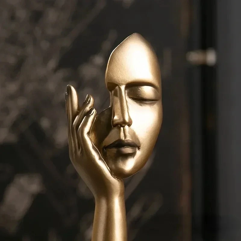 Resin Human Face Statue Ornaments Abstract Figure Sculpture Resin Crafts Creative Interior Home Decor Modern Figurines Art Craft