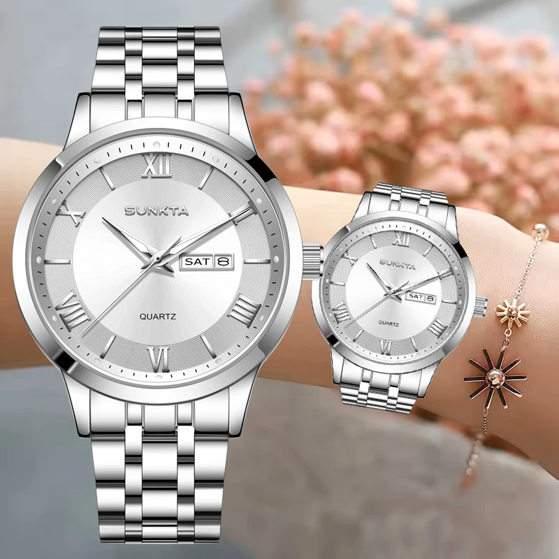 

SUNKTA Women's Watches Fashion Original Quartz Wrist Watch for Ladies Round Stainless Steel Waterproof Luminous Watch Women
