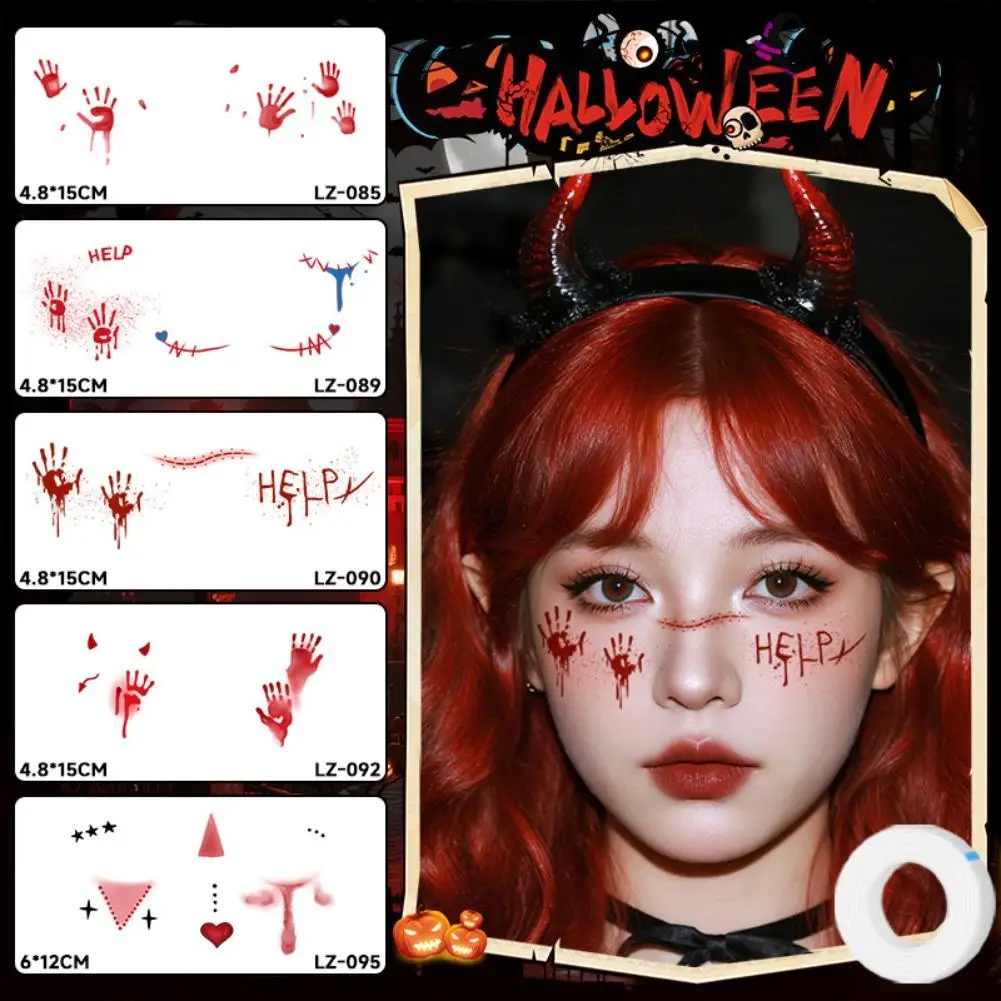 5 folhas festa de halloween horror sangrenta ferida tatuagem adesivos aranha web tatuagem lágrimas da freira para rosto braço à prova dwaterproof água diy