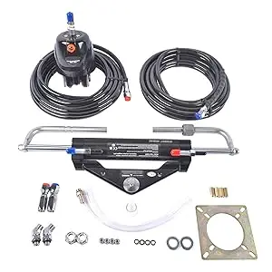 AP03 Hydraulic Outboard Steering System Kit 150HP 2x24ft Hose 6.9mpa/1000psi for Single-Engine Boats