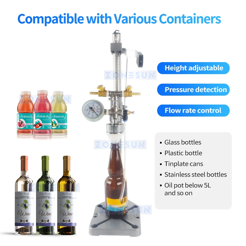 ZONESUN Equipressure Beer Filler Carbonated Drinks Manual Filling Machine Cola Soda Fizzy Alcoholic Beverage Defoaming ZS-DYGZ01