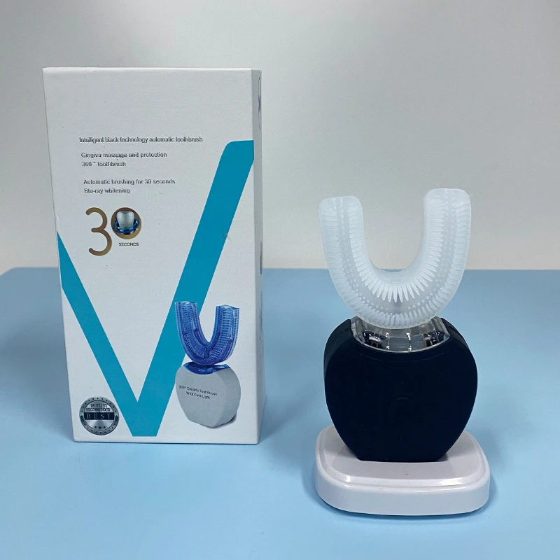 

360-degree automatic electric sonic toothbrush, portable U-shaped toothbrush, USB rechargeable, blue cold light teeth whitening