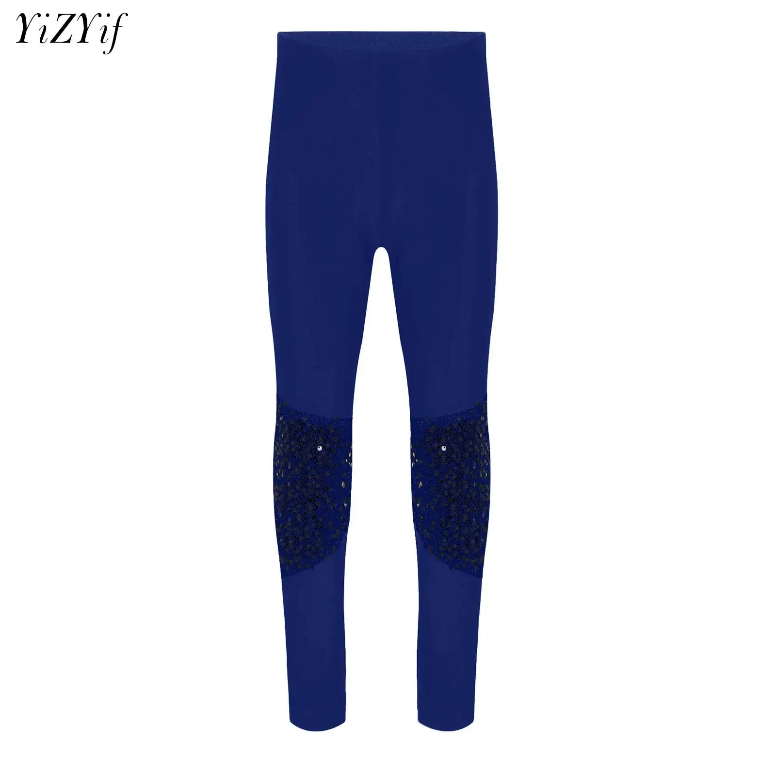 

Kids Boys Girls Figure Skating Pants Shiny Sequins Patchwork Tights Leggings Teen Ice Skating Gymnastics Practice Trousers
