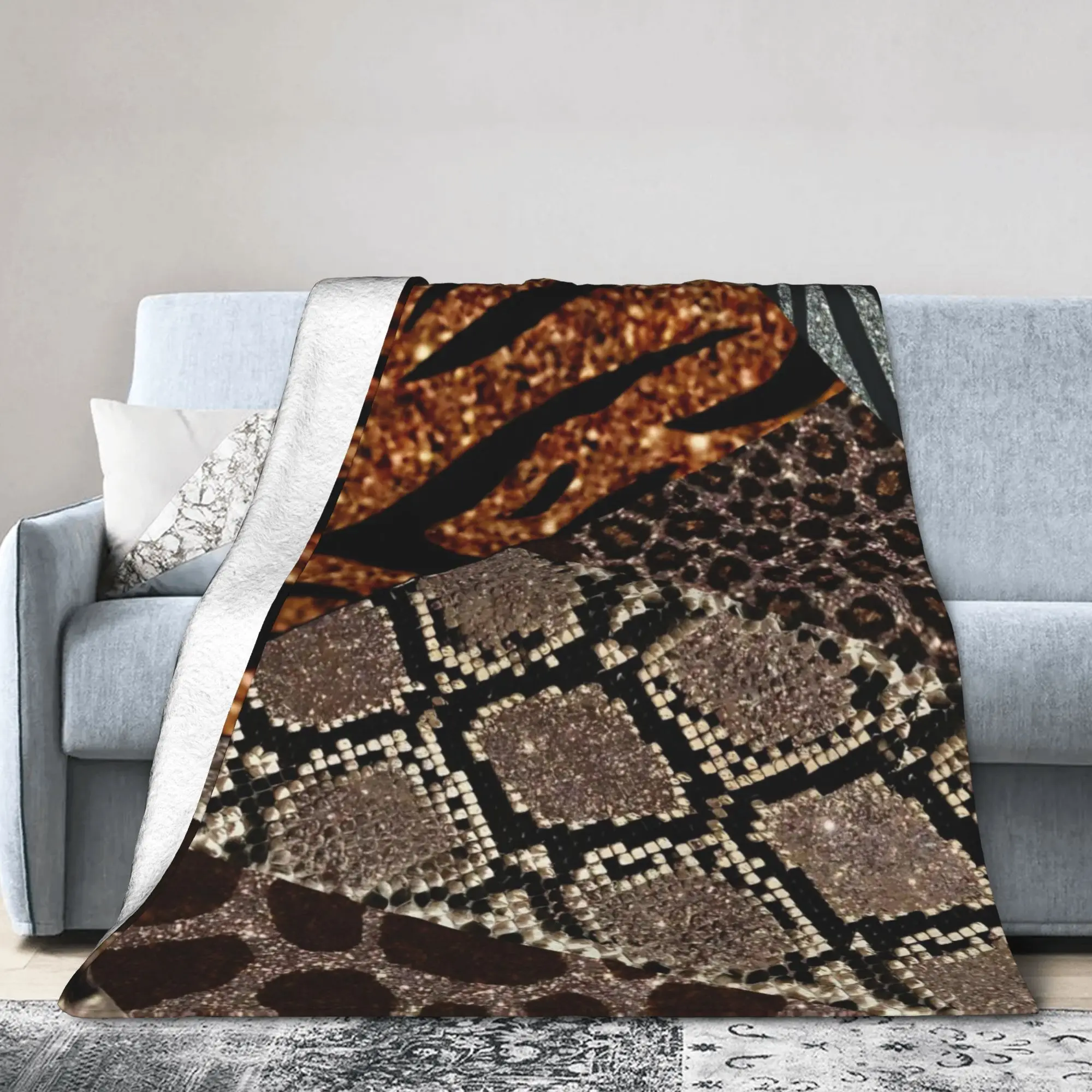 Leopard Patchwork Spliced Knitted Blankets Flannel  Lightweight Thin Throw Blanket for Bed Bed Rug