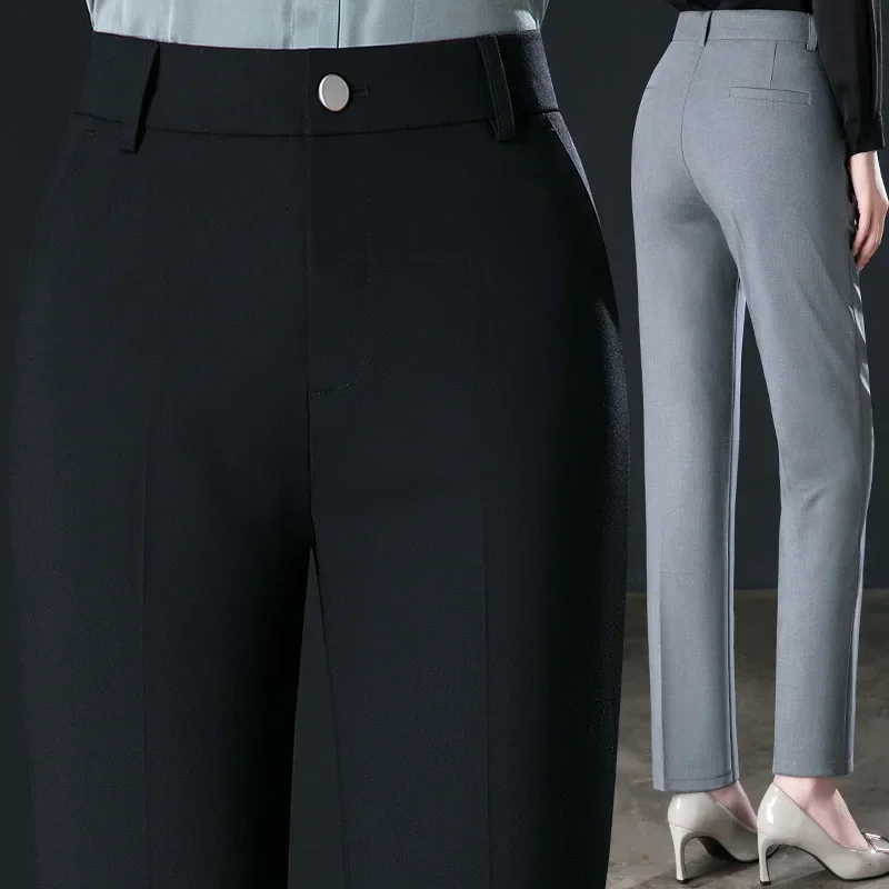 2024 Wiosna Jesień Czarny Elegancki Kariera Formalne Spodnie Garniturowe Damskie, Khaki Proste Wysoka Talia Luźne Damskie Spodnie Robocze/Spodnie Cargo — zdjęcie 3