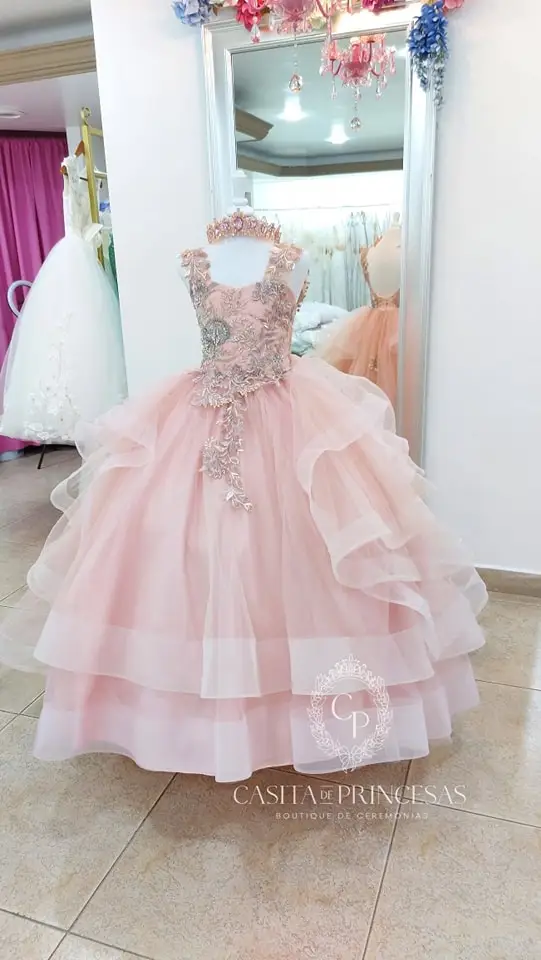 Blush Pink Flower Girl Dress For Wedding Customized Lace Appliqued Princess Beading Birthday Party Gowns First Communion Dress