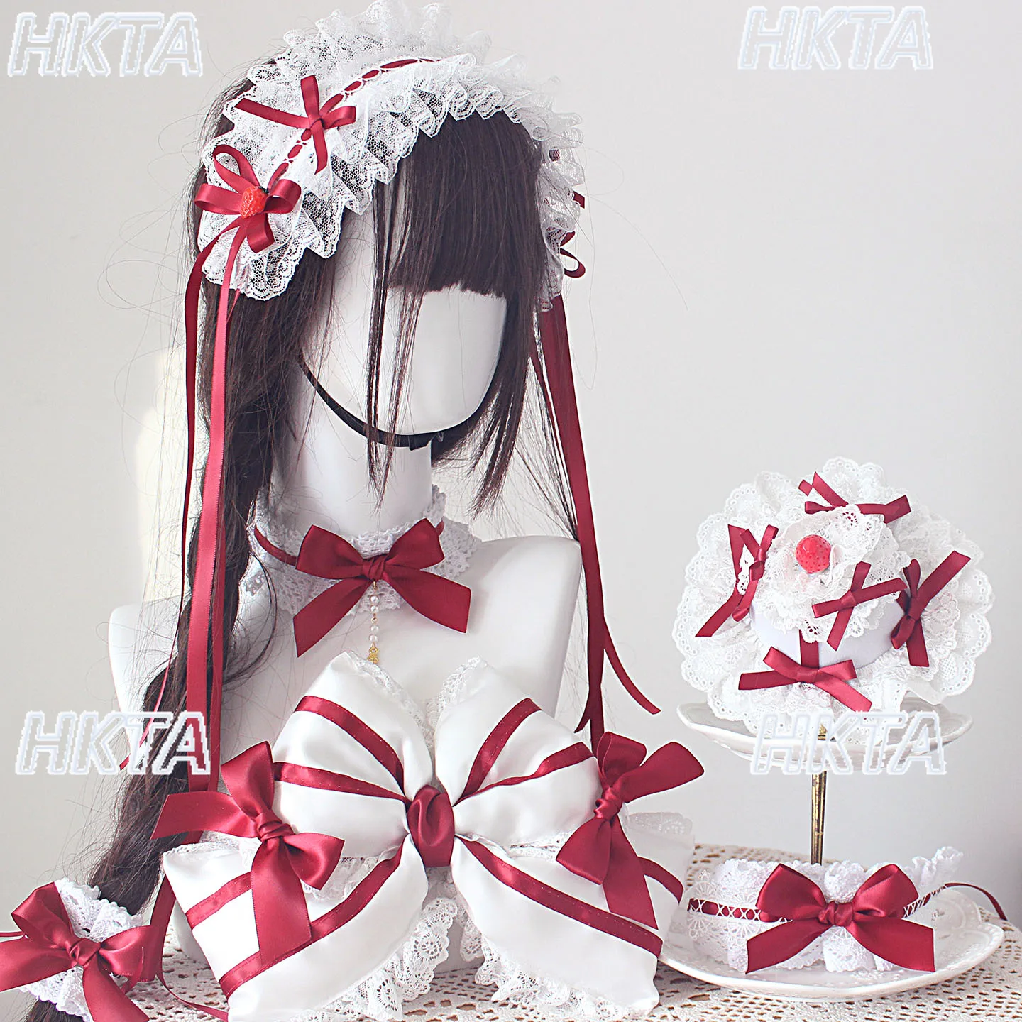 

Japanese Style Mass Produced Kawaii Lolita Polka Dot Hair Clips Women Sweet Lace Bow Strap Cake Top Hat DIY Accessories Ladies
