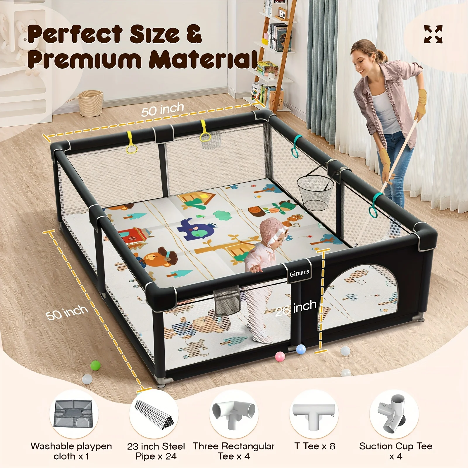 Gimars Upgraded 320D Washable Baby Playpen, 71''*79'' Large Playpen For Toddlers, Sturdy & Safe Playpen