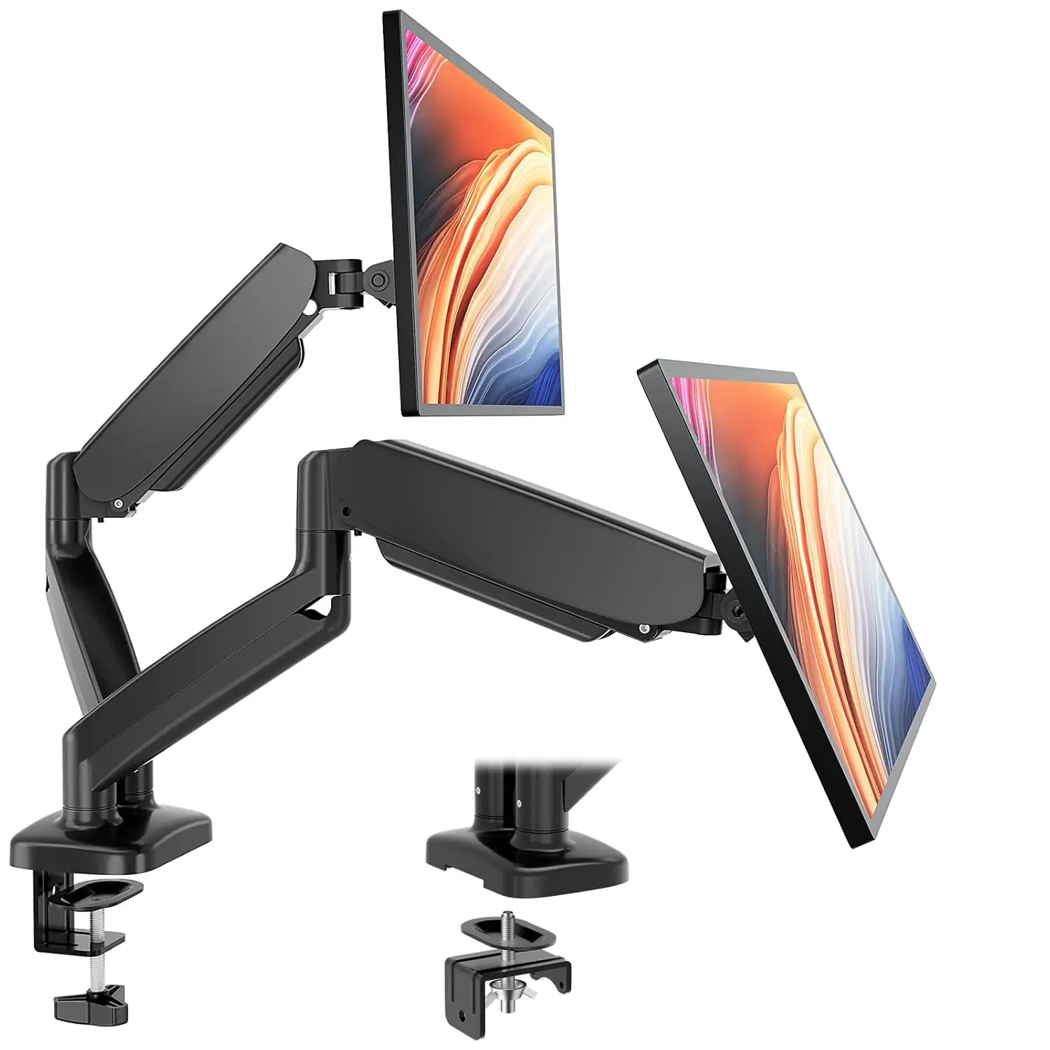 

Dual Monitor Mount for Desk, Gas Spring Arm for 2 Screens up to 32 Inches, Fully Adjustable VESA Mount with C-Clamp/Grommet Base