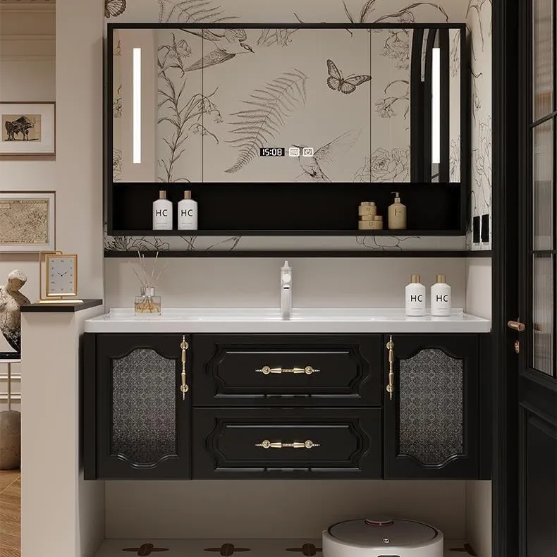 

French oak paint bathroom cabinet retro ceramic integrated wash basin toilet washbasin cabinet combination