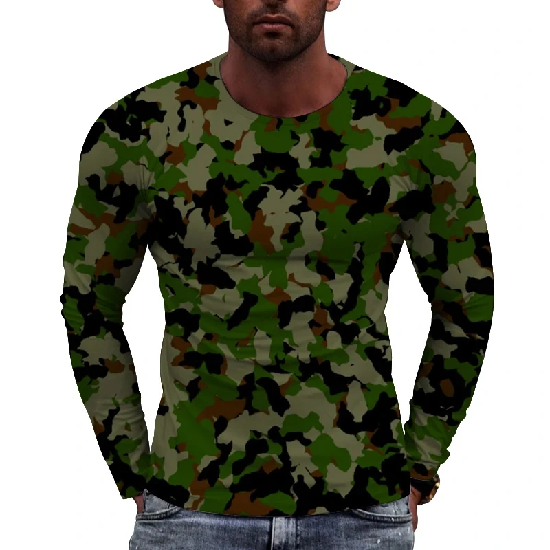 2025 Camouflage T Shirt Men Breathable Quick Dry Long Sleeve T-shirt Mens Outdoor Sports Camo 3D Printed Tops Boy Tshirt Clothes